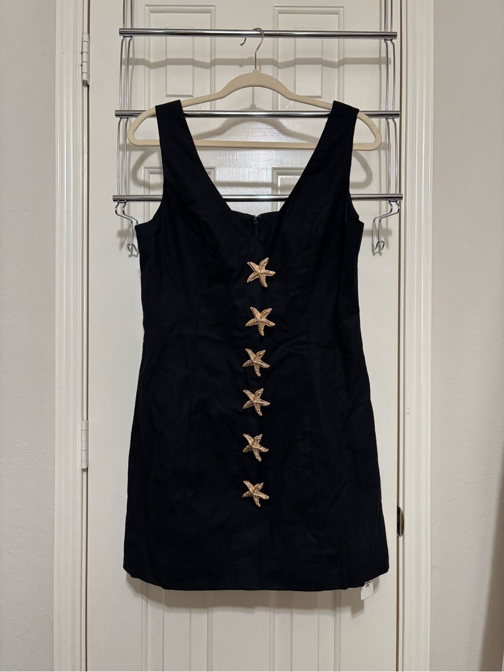 Commense Black Mini Dress with Gold Star Buttons